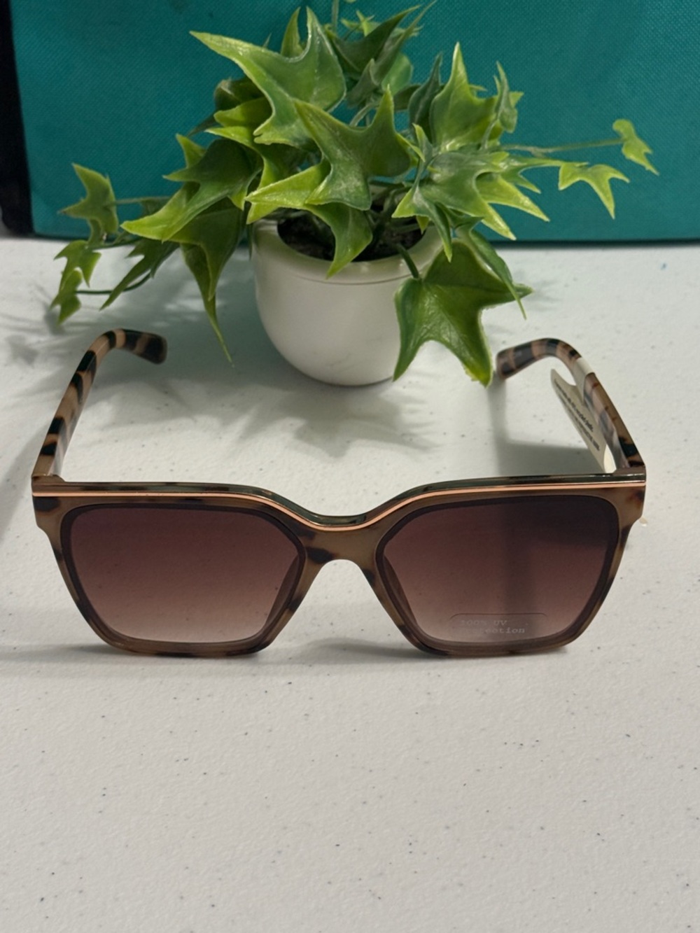 A New Day Brown Tortoiseshell Square Sunglasses with Gradient Brown Lenses
